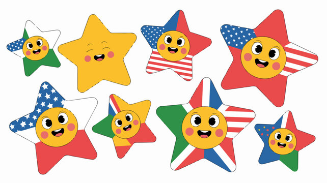 Happy stars with american flag patterns vector illustration set