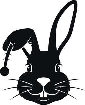 Cute rabbit with christmas hat sticking tongue out with big buck teeth.