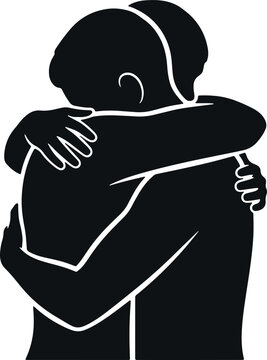 Two people hugging close together in silhouette, showing love and support.