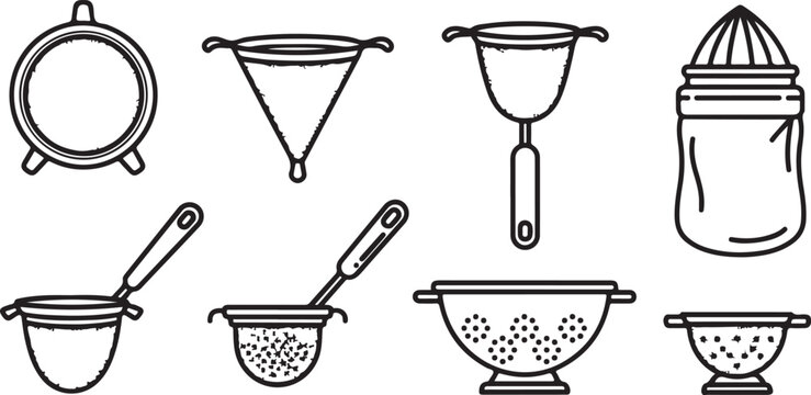 Set of sieves and strainers for kitchen cooking tools Vector