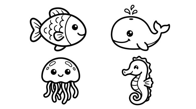 Cartoon aquatic creatures illustrations