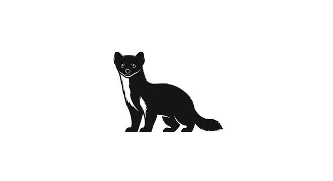 Black Stoat Silhouette on White Background