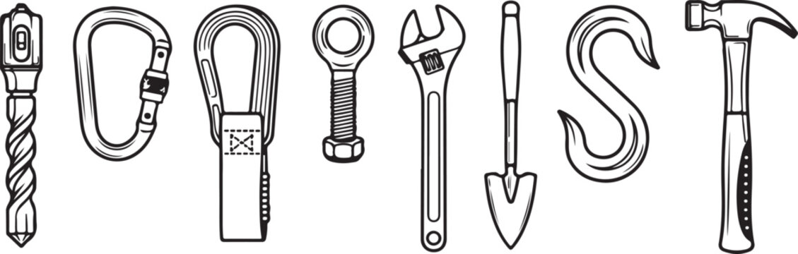 Hand tools set vector illustration black and white Vector