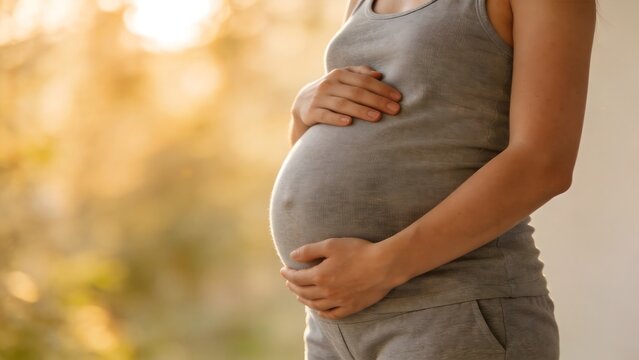 Pregnant woman holding her belly
