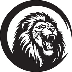 Fototapeta premium Fierce Lion Head, Black and White Vector, Roaring Lion Illustration, Animal Icon