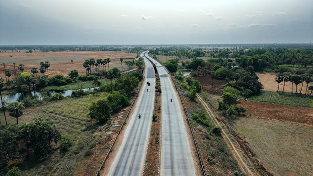 Indian national highways through villages and towns of rural areas 