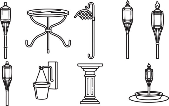 Set of antique brass kitchen scales and weights vector Vector