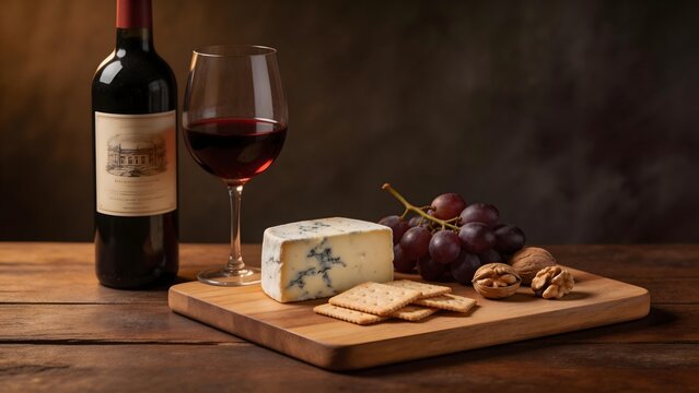 Wine cheese grapes nuts crackers