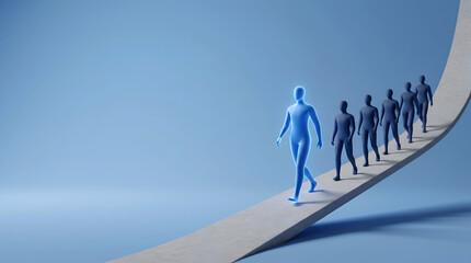 Obraz premium Unique Blue Figure Standing Apart from Following Crowd