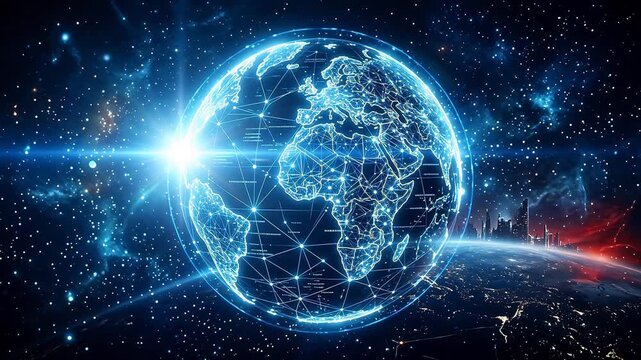 Globe with network connections in space representing smart infrastructure and connectivity