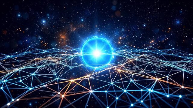 Abstract digital network in space emphasizing advanced technology and cybersecurity