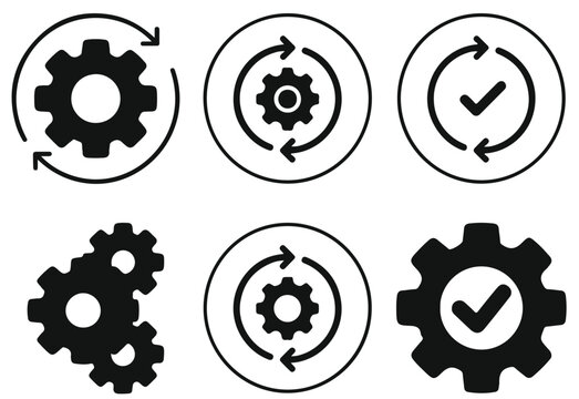Sync Process Icon Set &ndash; Reload, Circle Arrow with Gear Wheel, Recycling & Renewal Refresh Icons