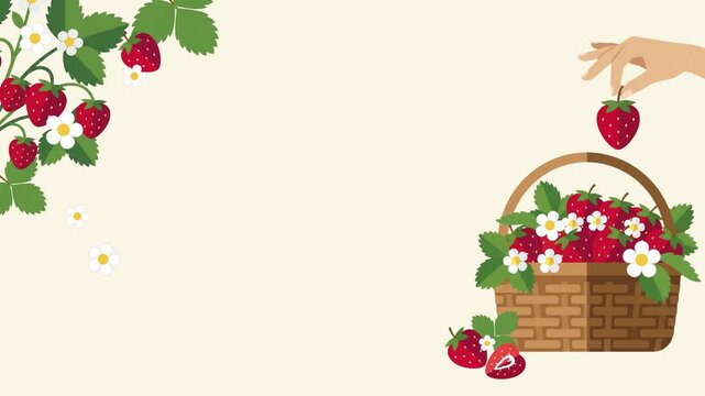 Strawberry Harvest Footage Animation Background with Copy Space Area