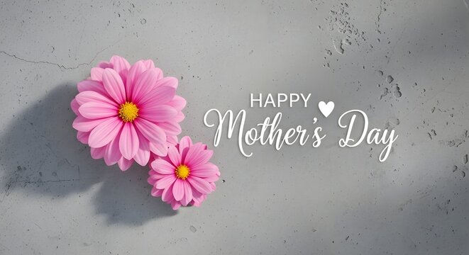 Pink flowers and Happy Mother's Day text on gray background