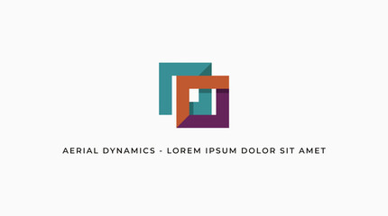 Obraz premium This logo features bold geometric shapes and various colors representing innovation, creativity, and professionalism in aerial logistics and dynamics.