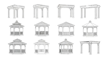 Set of architectural sketches of pergolas and gazebos © S.Siam