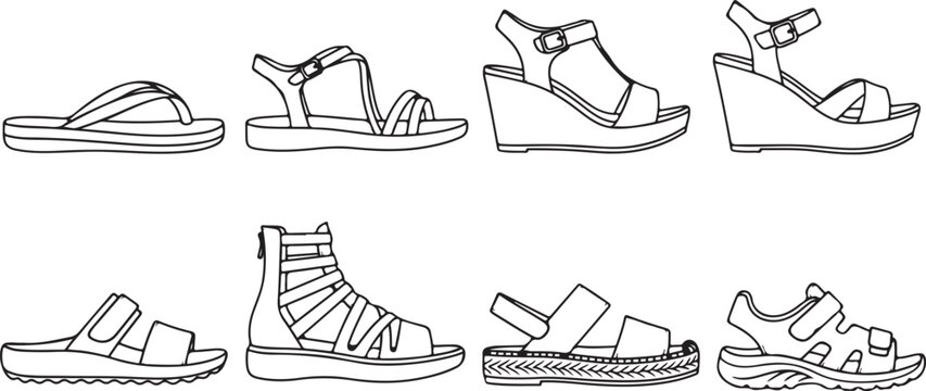 Collection of sneakers shoes flat icons set vector illustration Vector