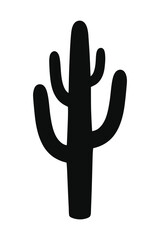 Fototapeta premium Simple black silhouette of a cactus plant with multiple arms and a tall stem editable vector silhouette