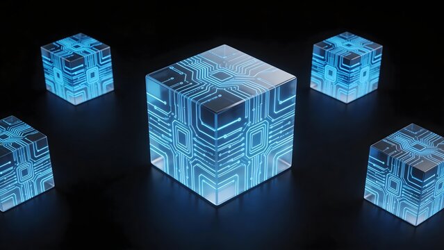 Cubes with glowing circuit patterns