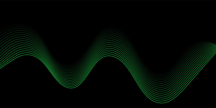 Abstract background with waves for banner. Standart poster size. Vector geometric background with lines. Element for design isolated on black. Black and green gradient. Brochure, booklet
