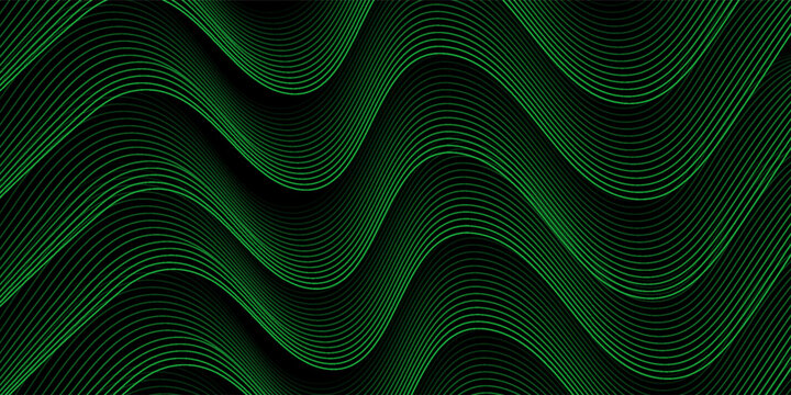 Abstract background with waves for banner. Standart poster size. Vector geometric background with lines. Element for design isolated on black. Black and green gradient. Brochure, booklet