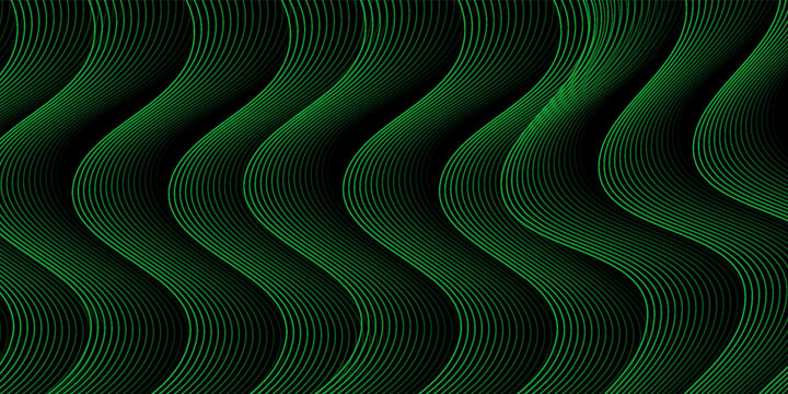 Abstract background with waves for banner. Standart poster size. Vector geometric background with lines. Element for design isolated on black. Black and green gradient. Brochure, booklet
