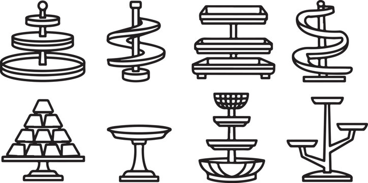 Set of eight black and white bar stool icons vector Vector
