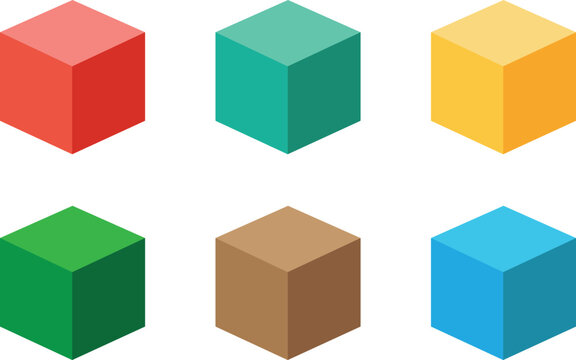 Collection of 3D isometric colorful blocks or cubes