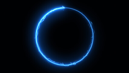 abstract Electric blue energy glowing neon circular line frame animation loop icon bright glow load circle outline, plasma ring © RIHAN