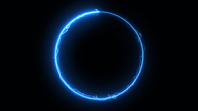 abstract Electric blue energy glowing neon circular line frame animation loop icon bright glow load circle outline, plasma ring