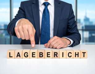 Obraz premium Lagebericht - Geschäftsmann zeigt auf den Text 
