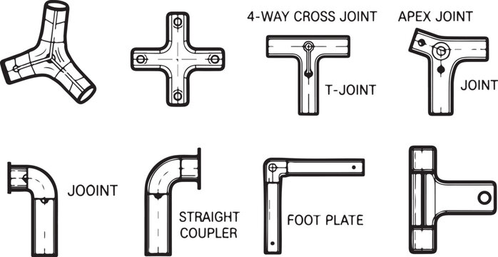 Set of black and white scaffolding joint connectors vector Vector