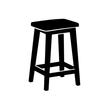 Black Bar Stool Silhouette Icon Isolated on White