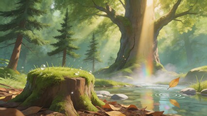 Naklejka premium Mossy tree stump in serene forest