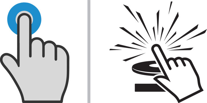 Hand pressing button icons isolated on white background vector illustration