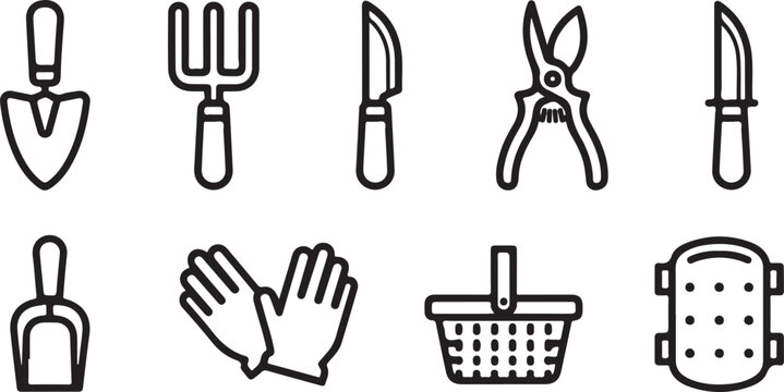 Colorful vector icons of household objects and animals line art Vector