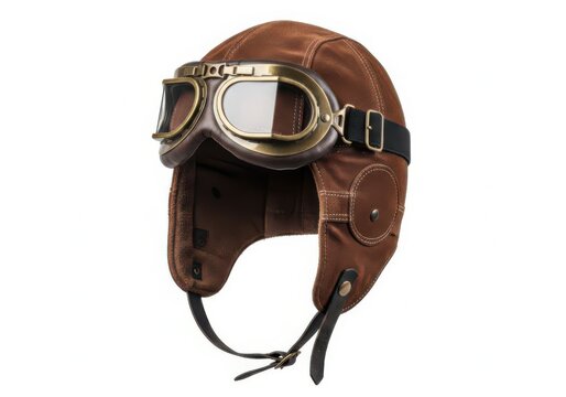 Vintage leather pilot helmet with goggles