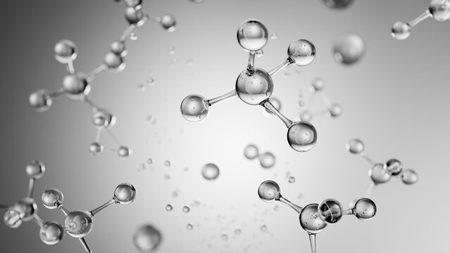 Grey molecules float in space showing structure and connection in a scientific representation of chemical compounds