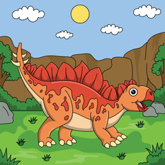 Cute dinosaur Kentrosaurus cartoon character vector Illustration. Kentrosaurus on the background of forest. © styo