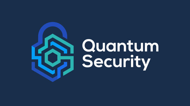 This image showcases a sleek and modern logo featuring a padlock infused with quantum elements, symbolizing security and cutting-edge technology for businesses.