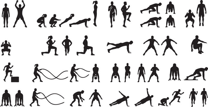 High-Intensity Interval Training (HIIT) Cardio Exercise Icon Set.