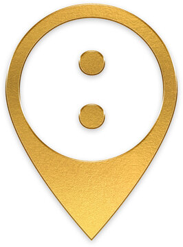 Luxury golden metallic location pin with gold colon symbol icon for punctuation or mark point
