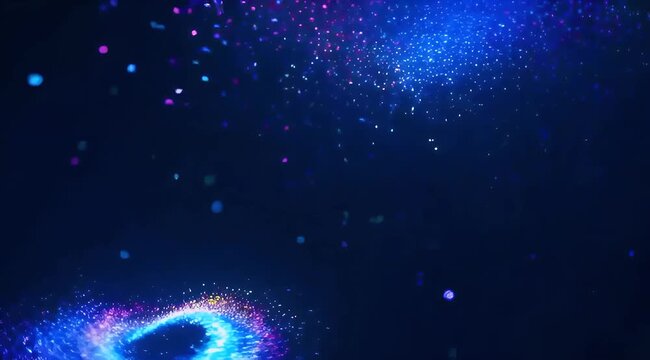 Neon blue and purple space vortex with sparkling particles