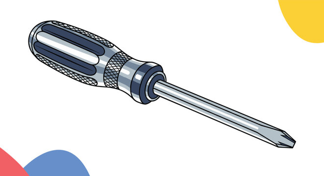 Professional Phillips head screwdriver with a textured grey handle isolated on a plain white background for DIY.