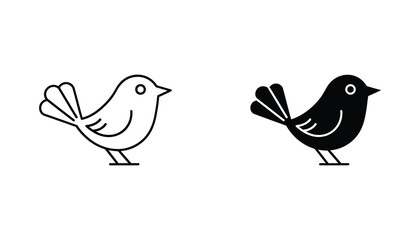 Obraz premium Cute little bird vector icon set featuring simple avian design in outline and solid black silhouette styles for nature and wildlife themes