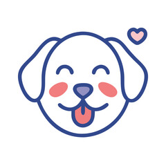 Obraz premium Happy puppy face with heart icon outline vector illustration