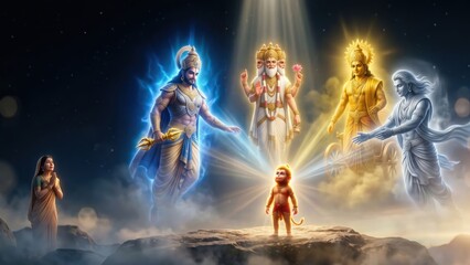 Naklejka premium Gods Bless Hanuman – Divine Childhood Boon Scene