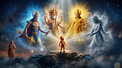 Obraz premium Gods Bless Hanuman – Divine Childhood Boon Scene