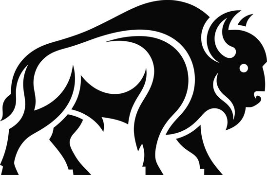 Black bison, bison icon, animal silhouette, wildlife graphic, vector illustration