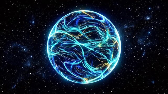 Abstract glowing sphere in space symbolizing conceptual art and dynamic energy